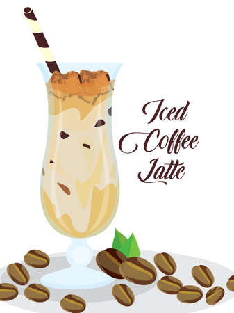 Glass cup of coffee latte with coffee beansのイラスト素材