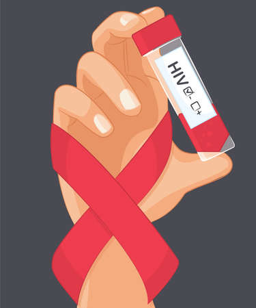 Hand aids day . negative aids. World sexual health day background, cartoon style flat Vector illustrationのイラスト素材