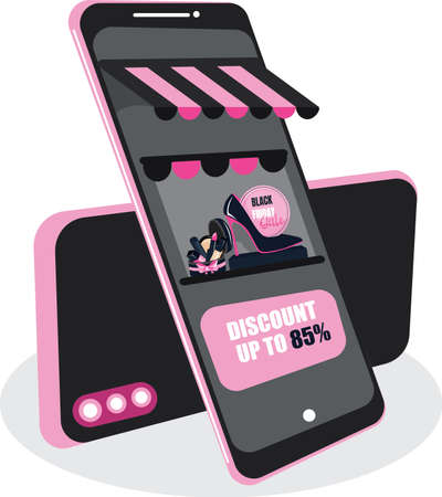 Black friday sale Online shopping banner, mobile app templates, concept vector illustration flat designのイラスト素材