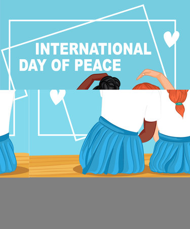 International peace day. two passionate teenage girls campaign vector Illustrationのイラスト素材