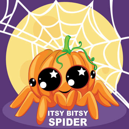 Itsy Bitsy Spider pumpkin Halloween, Kids English Nursery Rhymes book illustration in vectorのイラスト素材