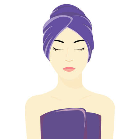 Spa skin care beauty woman wearing hair towel after beauty treatment illustrationのイラスト素材