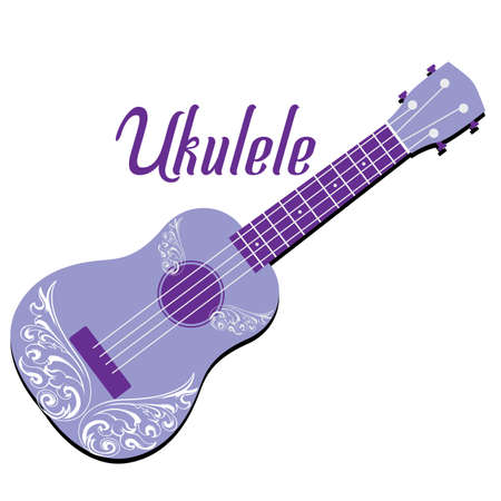 Hawaii national musical instrument. Modern purple ukulele on white background, vector illustration.のイラスト素材