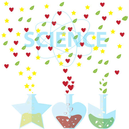 science laboratory bottle with love star and leaf shape vector illustrationのイラスト素材