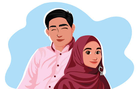 Happy muslim couple. Young muslims love each otherのイラスト素材