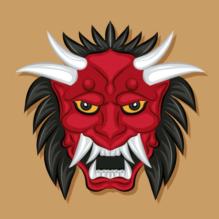japanese demon mask. Vector illustration of Hannya the traditional japanese demon Oni mask redのイラスト素材