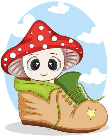 mushroom Inside Boots Cartoon Characterのイラスト素材
