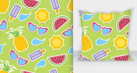 Hand drawn flat summer seamless pattern. mockup pillow