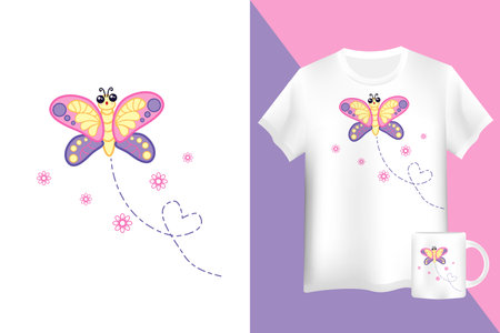 Mockup cute butterfly. Cute bug illustration for kids isolated on white backgroundのイラスト素材