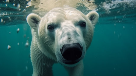 Polar bear swimming underwater. generative aiの素材