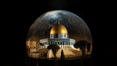 al aqsa in a glass ball inside over the Rock along the Skyline of Jerusalemの素材