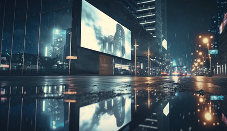 big billboards and advertisement signs at modern buildings in capital cityの素材