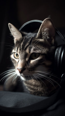 little kitten listens to music in earphones and singの素材