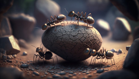 Cartoon ants colony working together. teamwork conceptの素材