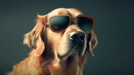 A funny dog ââdressed sunglasses on the yellow or illuminating backgroundの素材