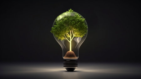 A tree growing in a light bulb, the concept of environmentally friendly and sustainable energyの素材