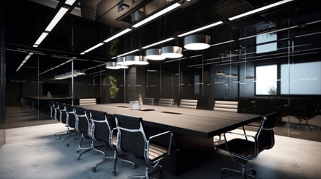 Luxury meeting room with panoramic city view and daylight. generative aiの素材