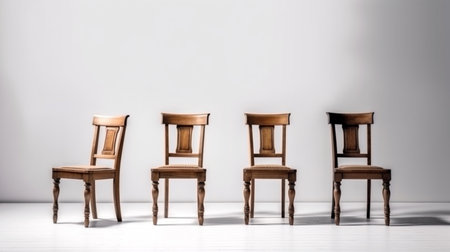 Four classical wooden chairs against white background. generative aiの素材