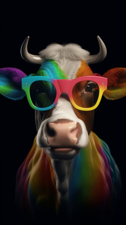 Cute cow in a rainbow glassesの素材