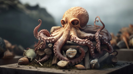Human skull with octopus tentacles. Skull Octopus Tentacles Kraken Sea Monster Squidの素材