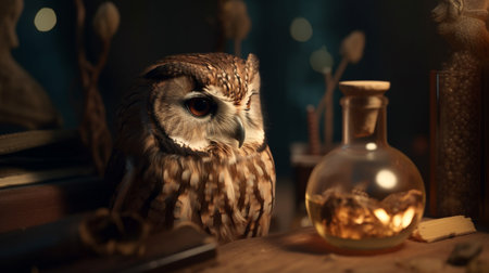 Fantasy wise owl is the keeper of secrets holds golden key to knowledgeの素材
