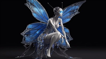 A beautiful woman a little cute fairy with butterfly wings. Generative AIの素材