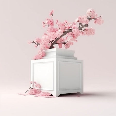 Cherry blossom branch with sakura flower. Sakura on white background. Cherry blossom flower bloomingの素材