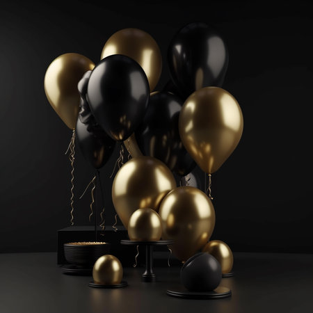 Different helium party balloons on color background. Space for textの素材