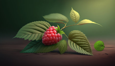 Ripe red raspberries isolated on dark backgroundの素材