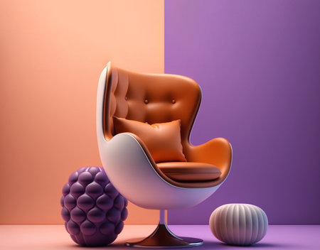 orange with purple armchair isolated on a whiteの素材
