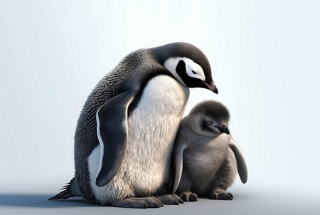 An Emperor Penguin with chick at the Emperor Penguin Colonyの素材