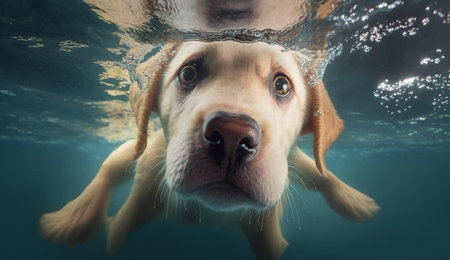 Golden retriever swimming in the poolの素材