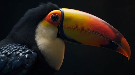 Toucan toco, Ramphastos toco, isolated on dark backgroundの素材