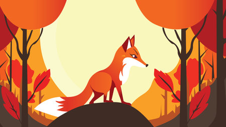 Standing fox. Body side view, head in full faceのイラスト素材