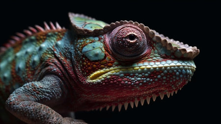 chameleon on black backgroundの素材