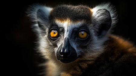 A close-up portrait of a Lemur Catta taken at a wild. Generative AIの素材