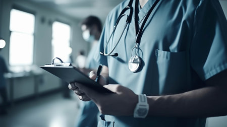 Quality Medical Services. Unrecognizable Male Doctor In Uniform Taking Notesの素材