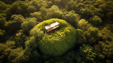 A tiny house on a grassy hill perfect for isolated vacation or just a peaceful relax with natureの素材