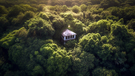 A tiny house on a grassy hill perfect for isolated vacation or just a peaceful relax with natureの素材