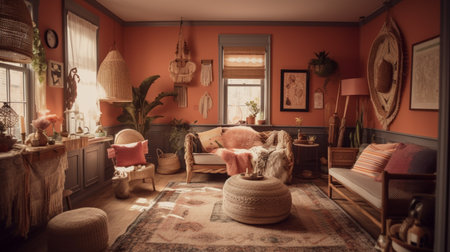 Interior design of cozy living room with mock up. Home decorの素材