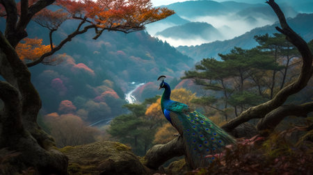 As you hike through the misty mountains of Japan. Generative AIの素材