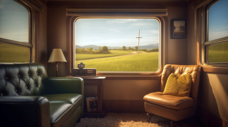 Empty interior of the train for long and short distanceの素材