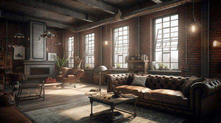 Foto de Modern office interior in loft, industrial style, 3d render, Generative AI - Imagen libre de derechos