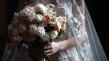 the bride is holding a wedding bouquetの素材