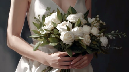 wedding bouquet in bride s hands. The bouquet consists of whiteの素材