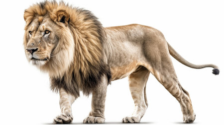 Side view of a Lion walking, Panthera Leo isolated on whiteの素材
