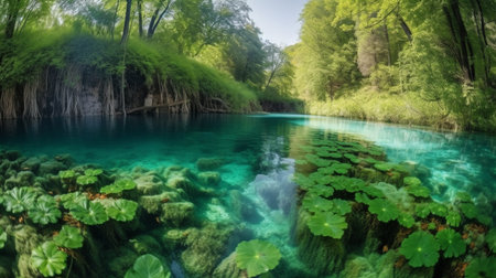 Exotic waterfall and lake panorama landscapeの素材