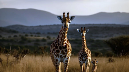 Group of giraffes in the savanna. giraffes on plainの素材