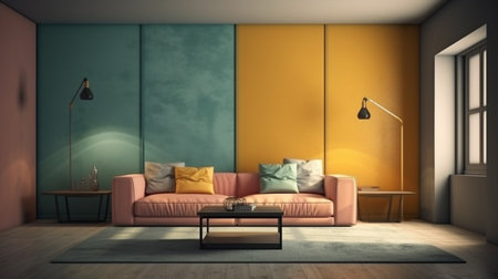 interior of living room with VERSATILITY wall color. Generative AIの素材