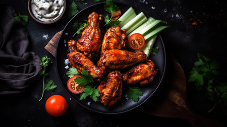 tasty grilled chicken on a white dish, top viewの素材